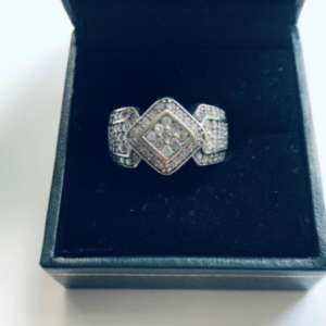 Ring diamant vitage antik 14k hvidgulsring med 75 stk brillantslebne diamanter