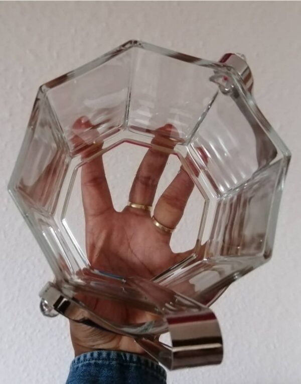 Smuk ottekantet isterningspand i glas med metalhåndtag og tang. I perfekt stand vejl.pris kr. 125 #unikkelopper - Image 2