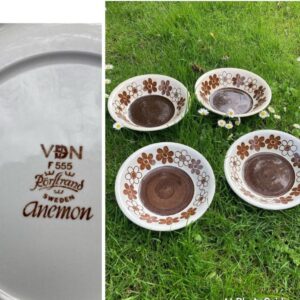 4 dybe Anemon tallerkner fra Rörstrand, designet af Marianne Westmann og produceret mellem 1965-1968. Fremstår med brugsspor, men uden afslag og skår. Samlet vejl.pris: 200,- #bg_retroogantik